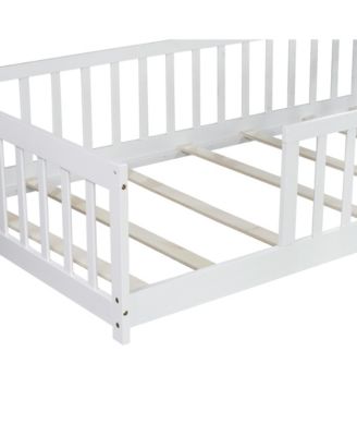 Twin Floor Bed with Fence, Rubber Wood