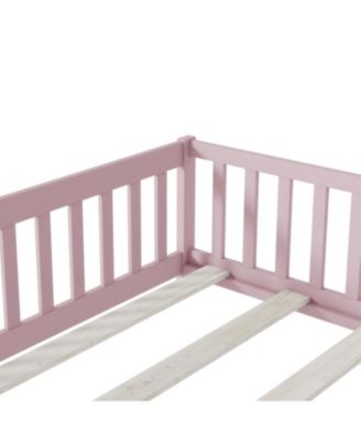 Rubberwood, Engineered wood Full Size Floor Bed with Fence & Door