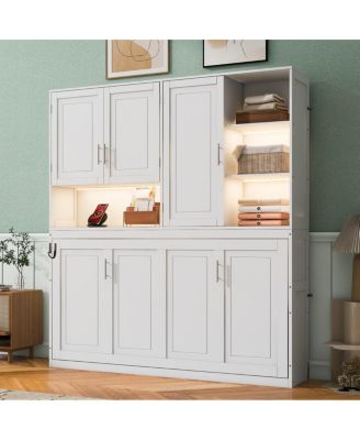 Twin Size Wall Murphy Bed with Cabinet, Shelves, Light & USB