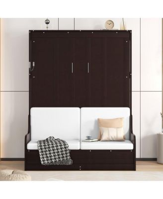 Queen Size Murphy Bed Wall Bed with Cushion, Espresso