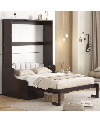 Queen Size Murphy Bed Wall Bed with Cushion, Espresso