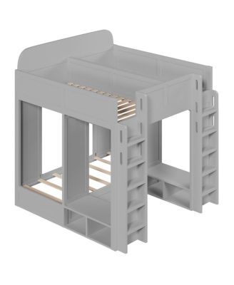 Triple Bunk Bed with Storage Shelves and Hooks