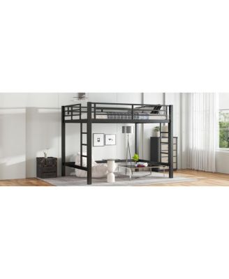 Full Size Metal Loft Bed with Ladder and Guardrails
