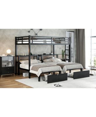 Over Twin & Twin Triple Bunk Bed with Drawers & USB
