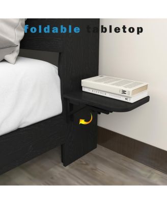 Queen Floating Bed Frame with LED Lights & Charging Station