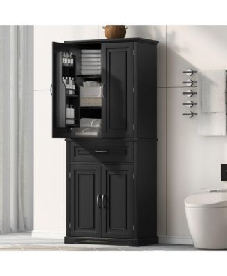 Bathroom Storage Cabinet with Doors and Drawer, Multiple Storage Space, Adjustable Shelf, Black