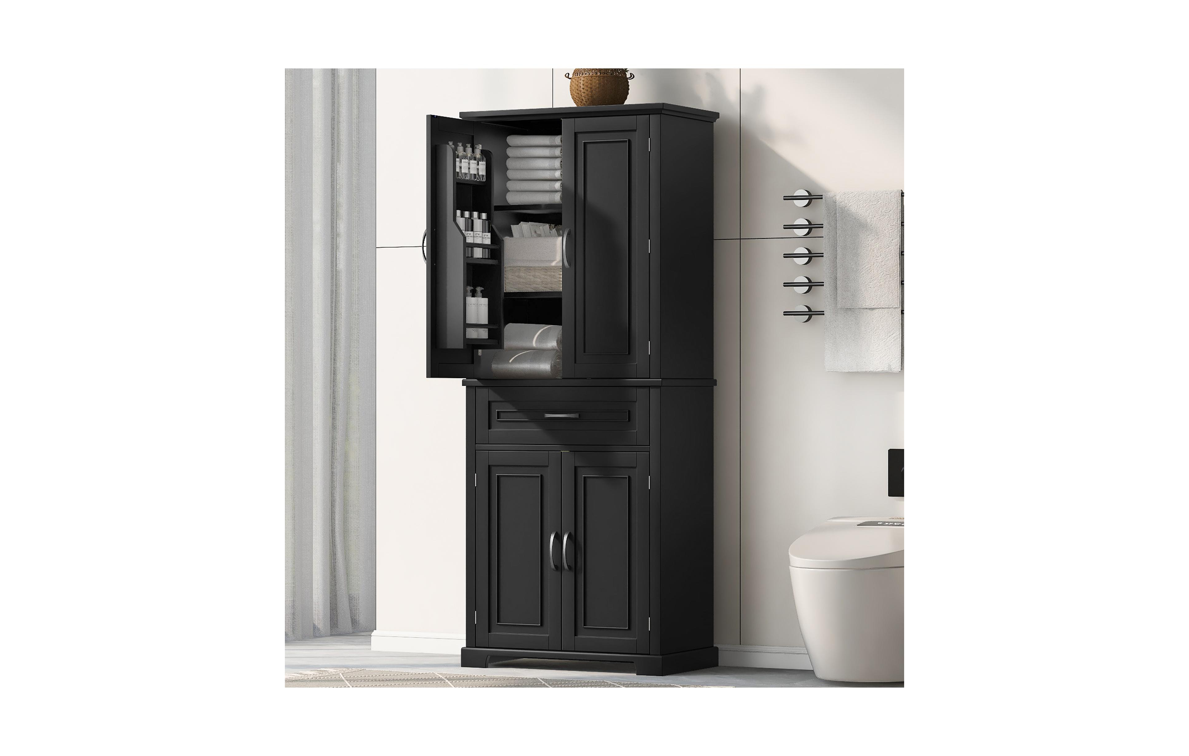 Busdays Bathroom Storage Cabinet with Doors and Drawer, Multiple Storage Space, Adjustable Shelf, Black