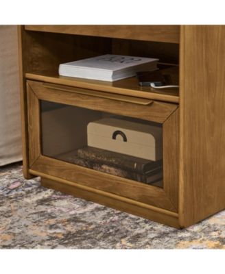 Mid Century Modern Nightstand with Charging Station & 2 Drawers