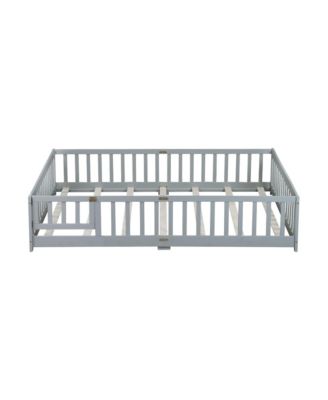 Queen Floor Bed with Fence & Guardrails