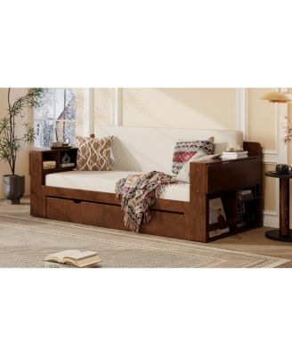 Daybed with Removable Desk, Storage Drawers & Hydraulic Side Table