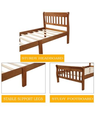 Wood Platform Bed Twin Sleigh Bed Frame with Headboard/Footboard
