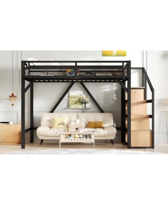 Full Loft Bed with Storage Stairs, Shelves, Wardrobe, USB, LED, Noise-Reduced