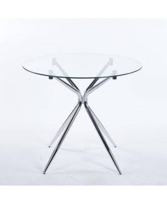 Dining Table with Chrome Metal Leg and Tempered Glass