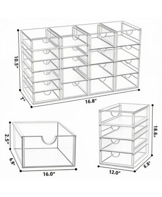 4 Pack Acrylic Makeup Organizer with 19 Drawers for Bathroom & Vanity Storage