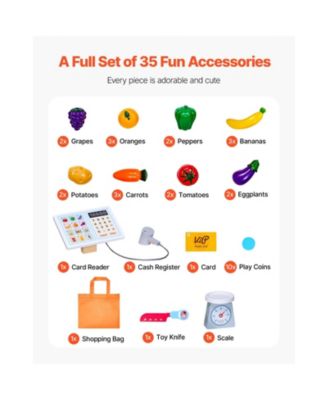 Kids Grocery Store Playset, Wooden Play Store with Shopping Bag, Kids Supermarket Pretend Play Toy Set with Conveyor Belt