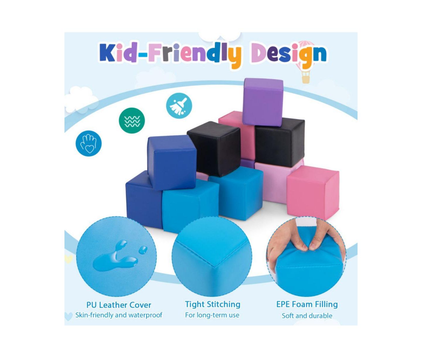 Детский конструктор HONGGE Soft Foam Stacking Sensory Learning 12-Piece Building Set, Ages 3+, цвет: Разноцветный — фото 8