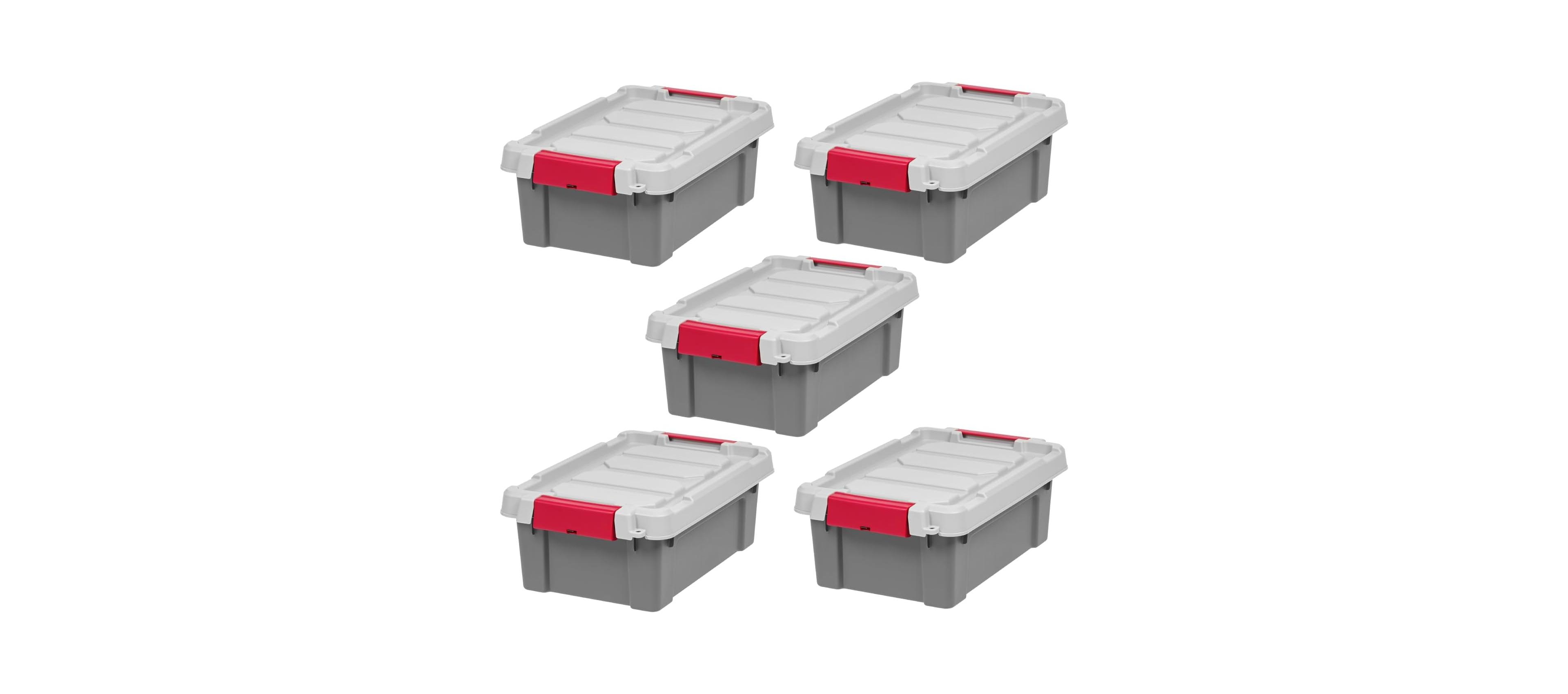 Iris Usa 3-Gallon Lockable Storage Totes with Lids, 5-Pack Heavy-Duty Stackable Containers for Garage Organization