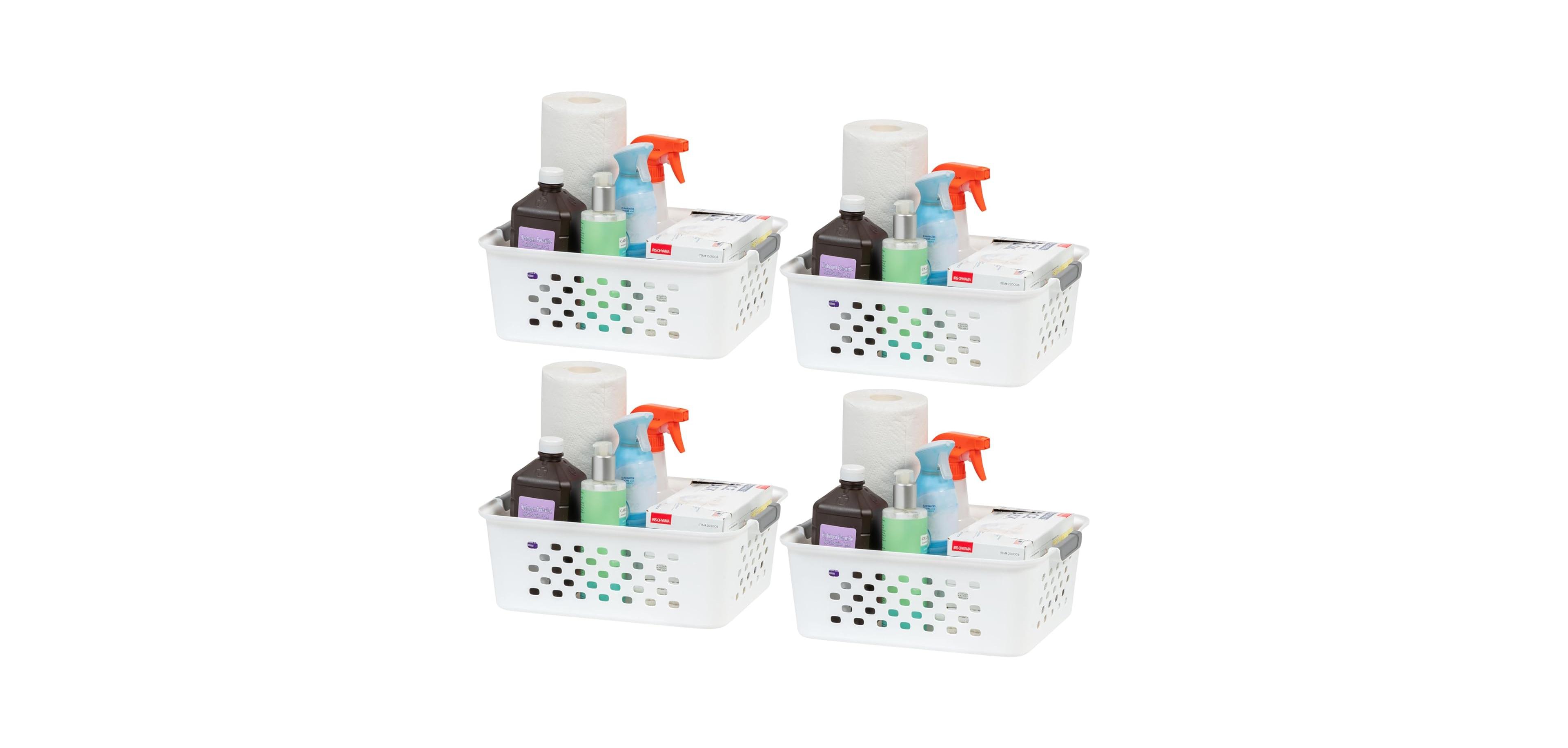 Iris Usa Medium Plastic Basket Storage, 4Pk, White