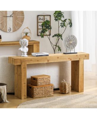 63" Solid Wood Console Table - Rustic Farmhouse Sofa Table