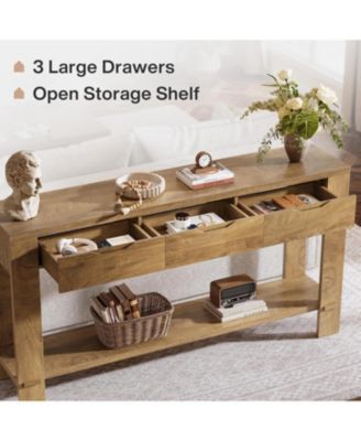 Console Table with 3 Drawers, 67-Inch Long Sofa Table Behind The Couch with Storage Shelf, Narrow Farmhouse Entryway Furniture