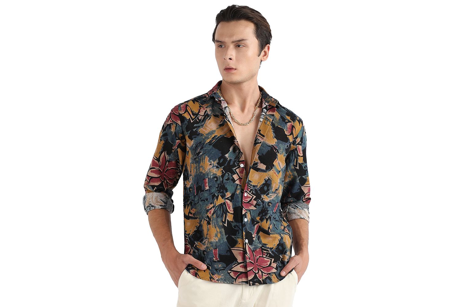 Men's Multicolour Artistic Flowers Shirt