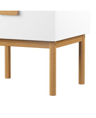 Modern White Nightstand with Drawer & Wood Legs