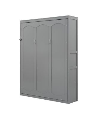  Queen Size Murphy Bed Wall Bed with Shelves, Gray