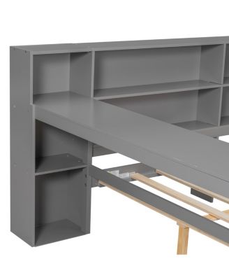  Wood Full Platform Bed w/Storage, Drawers, Charging, LED, Desk, Upholstered Headboard