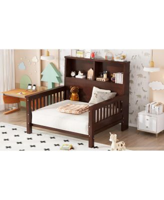 Twin Platform Bed with Storage Headboard & Pull-Out, Espresso