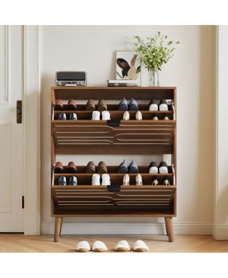 Medieval Modern Independent Shoe Cabinet, Walnut Shoe Storage Cabinet, Fence Shoe Cabinet
