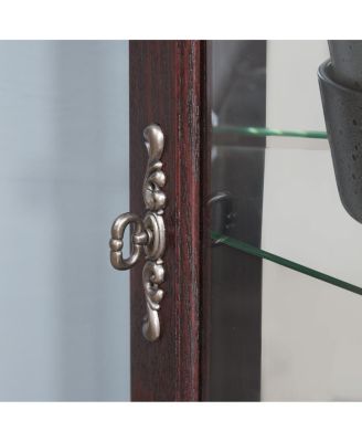 Streamdale Lighted Oak Curio Cabinet with Tempered Glass Doors & Shelves - Dark Cherry