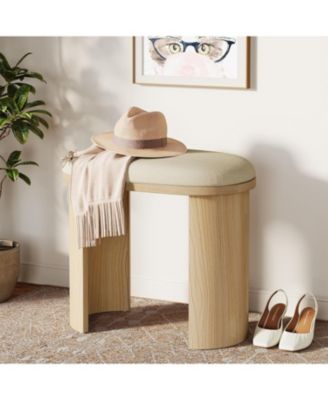 23.6-Inch Vanity Stool Chair, Ottoman Stool Foot Rest for Couch with Cushion and Wooden Frame, Small Entryway Bench, Beige