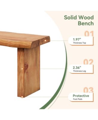 47" Solid Wood Bench, Farmhouse Entryway Bench for Bedroom, Dining Bench for Kitchen, Entryway, Mudroom, Easy Assembly, Brown