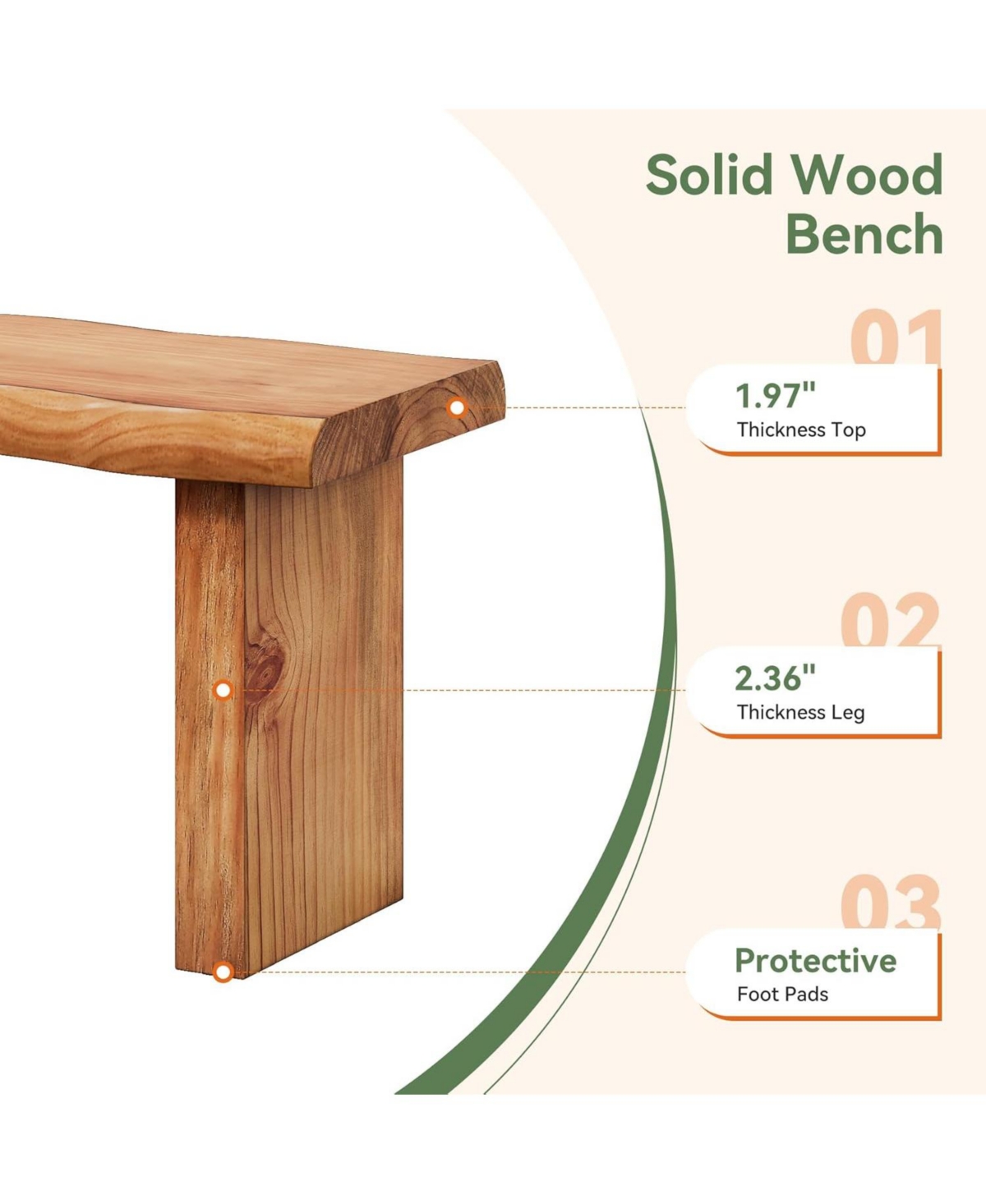 Tribesigns 47" Solid Wood Bench, Farmhouse Entryway Bench for Bedroom, Dining Bench for Kitchen, Entryway, Mudroom, Easy Assembly, Brown