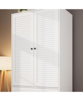 Garvee Armoire Wardrobe Closet with Drawers, 69.5" Wooden Wardrobe Cabinet with Hanging Rod, 2 Doors Clothing Storage Cabinet for Bedroom