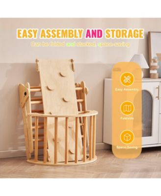 Pikler Triangle Set, 5-in-1 Montessori Climbing Gym w/ Ramp & Arch, Large Wooden Set, Ages 1-3