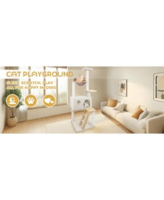 165cm Wood Cat Tree - Large Condo + Transparent Spacecraft