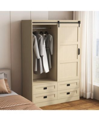 Tall Bedroom Armoire Wardrobe Closet with Barn Door & Shelves