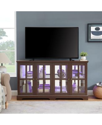  LED Curio Display Cabinet with Glass Doors & Adjustable Shelves - CHERRY