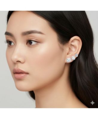 Timeless White Gold Plated CZ Octagonal 3-Piece Set Earrings