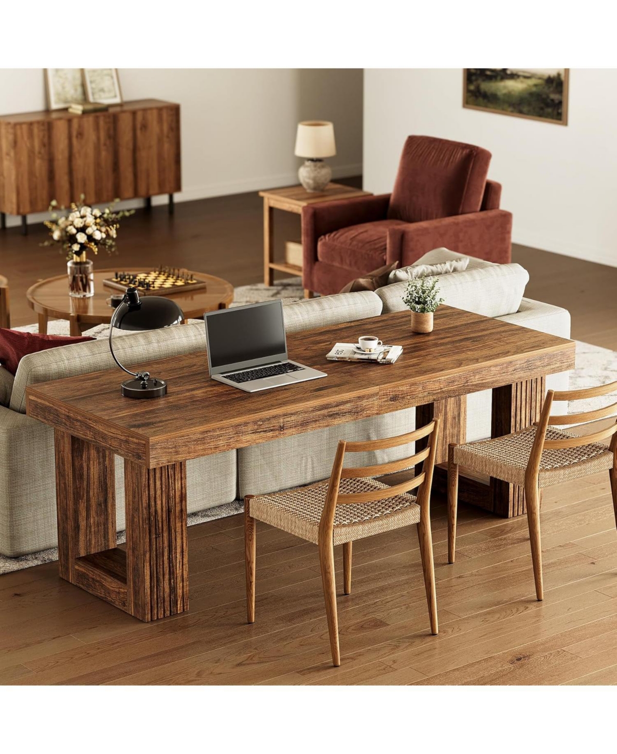 Tribesigns Two Person Desk, 86.6 Inches Extra Long Computer Desk, Double Computer Writing Table for 2 People, Wooden Large Desks Business Workstation