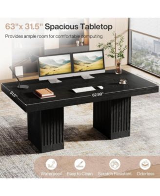 63 Inch Executive Desk, Modern Office Computer Desk with Heavy Duty Double Pedestal, Large Study Writing Table Business Furniture