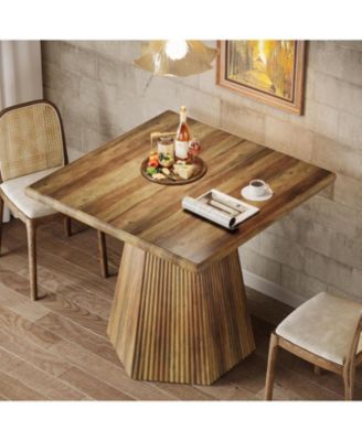 Square Dining Table for 4, 31.5-Inch Farmhouse Kitchen Table with Sturdy Pedestal Base for Kitchen & Dining Room & Living Room