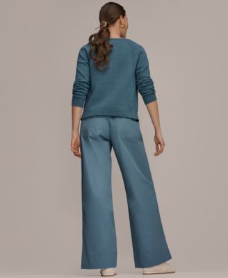 Women's Pointelle Stitch Open-Front Cotton Cardigan 