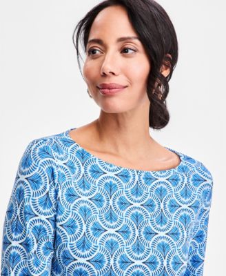 Women's Printed Boat-Neck Bell-Sleeve Top
