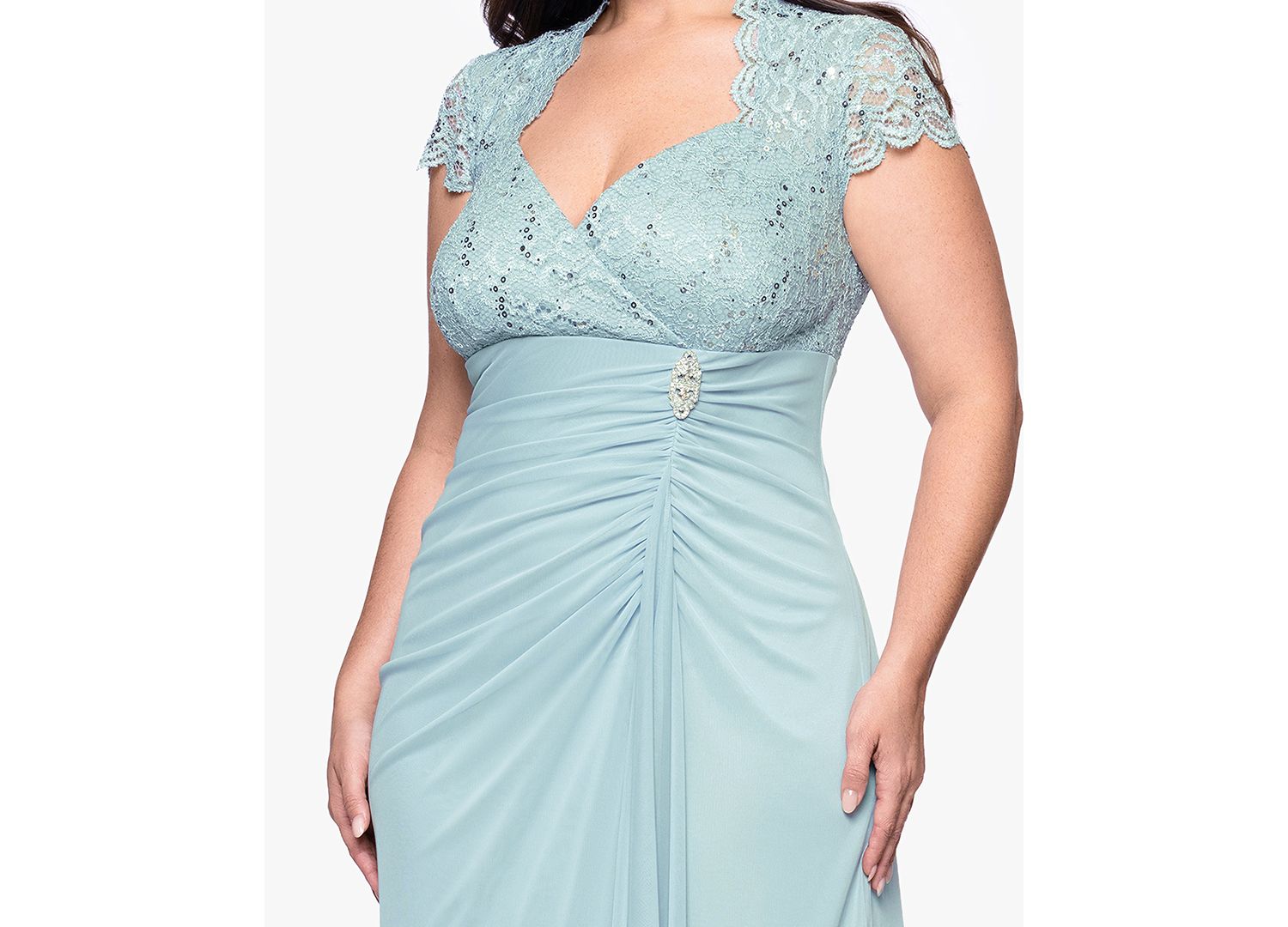 Plus Size Sequined-Lace Ruched Gown