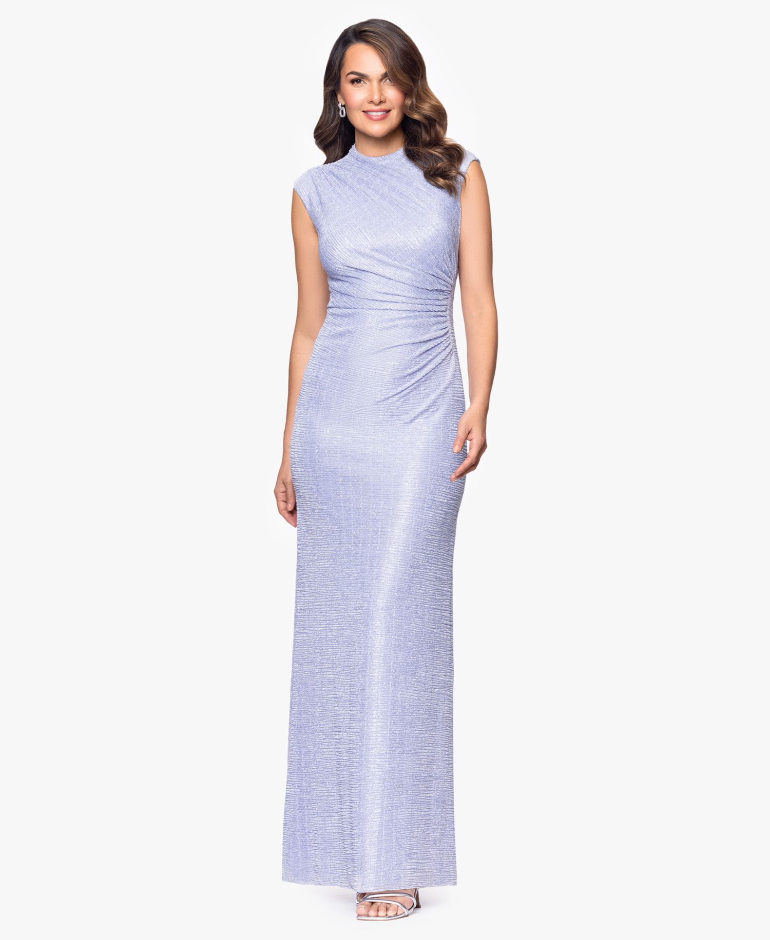 Petite Ruched Metallic Crinkle Gown