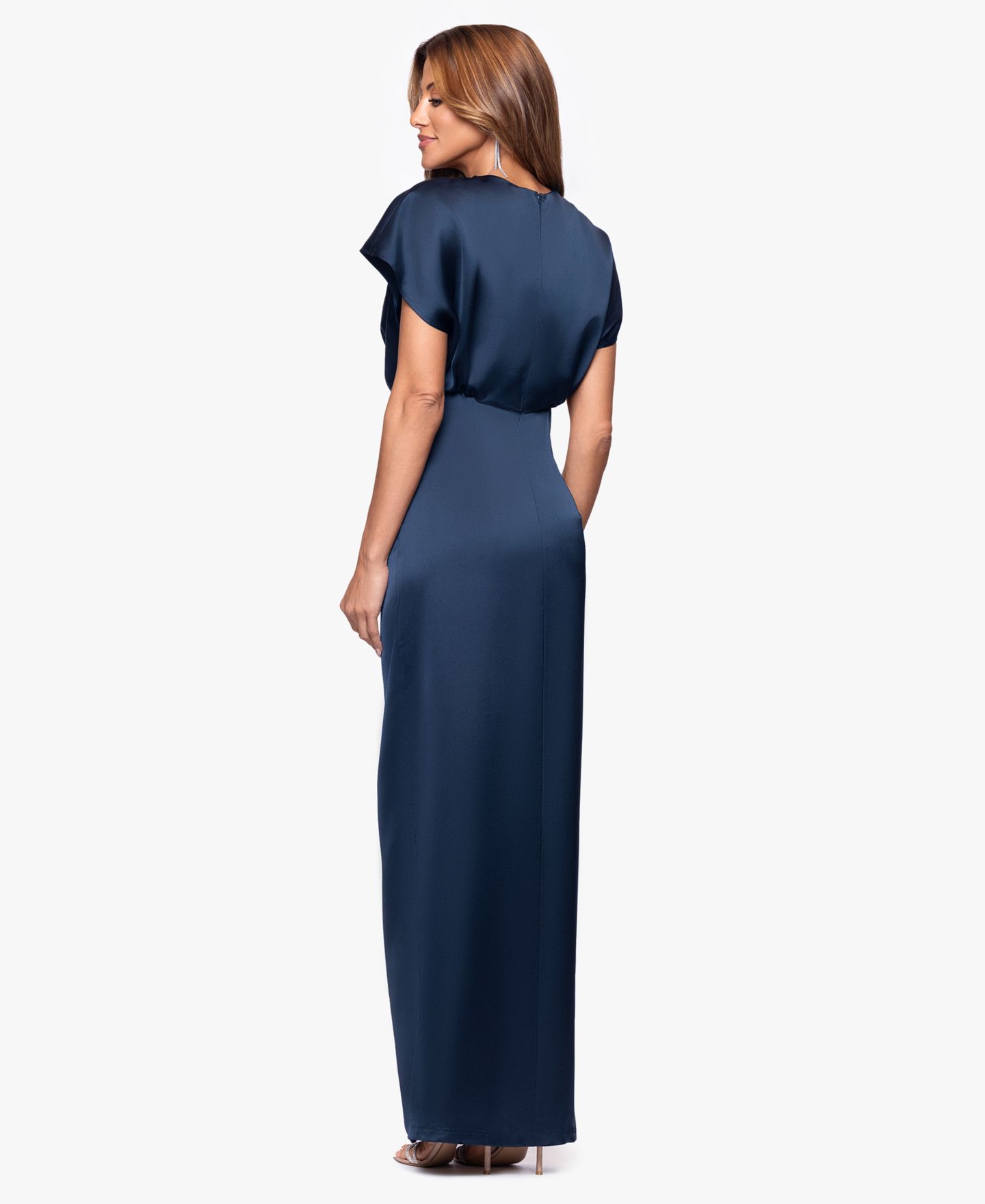Женское платье XSCAPE Short Sleeve V-Neck Gown, цвет: Тёмно-синий — фото 4