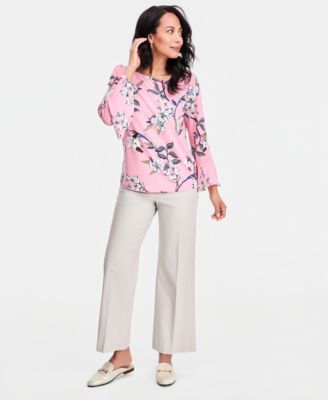 Women's Printed Boat-Neck Bell-Sleeve Top