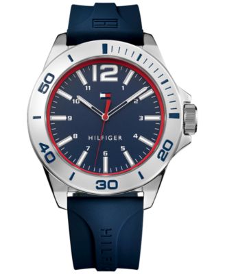 tommy hilfiger men's blue silicone strap watch 46mm